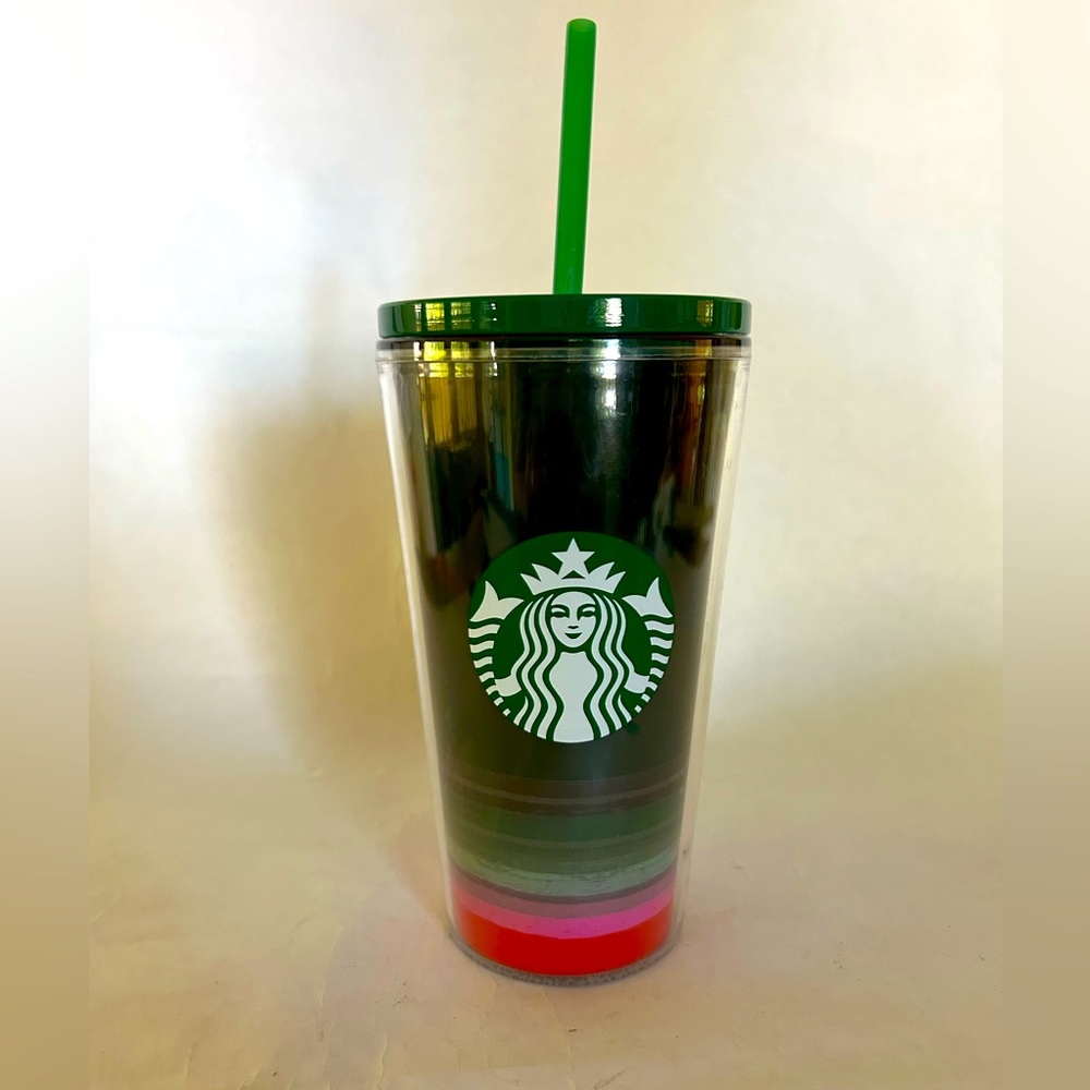 Starbucks Christmas 2022 Holiday Grande 16 oz Tumbler Cup Green Red Stripes‎
